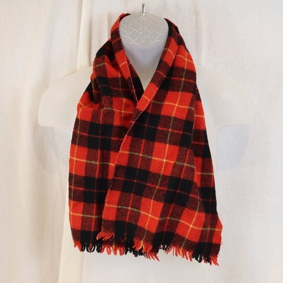 Red Tartan Plaid Vintage Wool Scarf - Picture 5 of 8